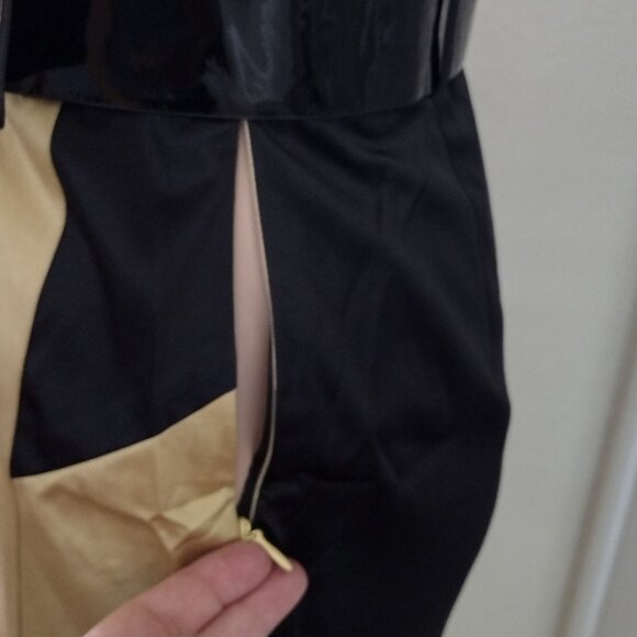 Rachael G. Black and Gold Satin Dress, Size M - Picture 13 of 16